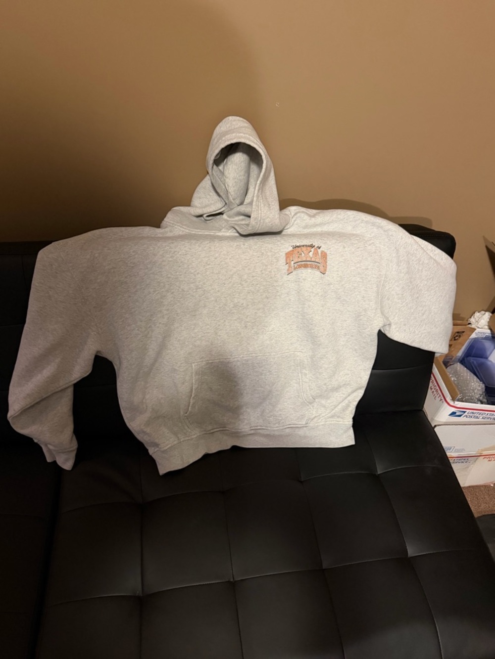 Gray Hooded Sweatshirt with Small Logo - Men Texas Longhorns